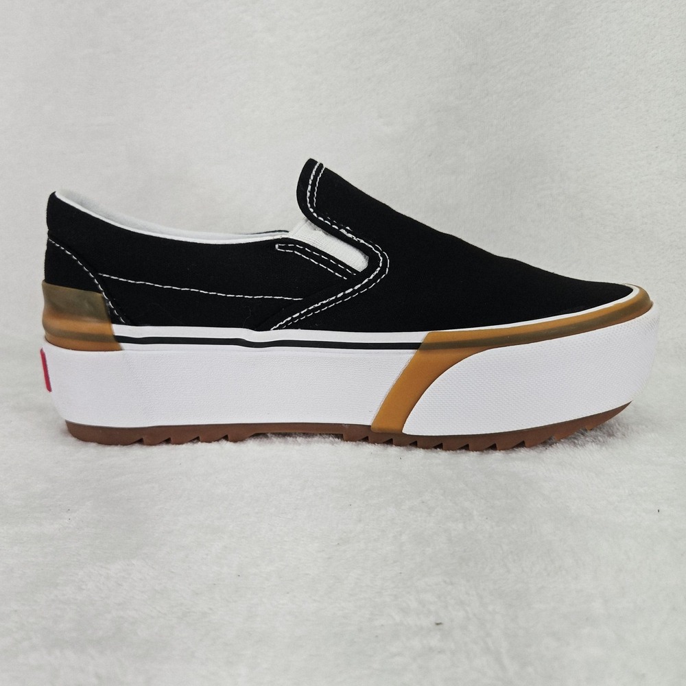 Vans Shoes Womens 6.5 Black Canvas Slip On Platform Lug Sole Skate Sneakers - Picture 6 of 13